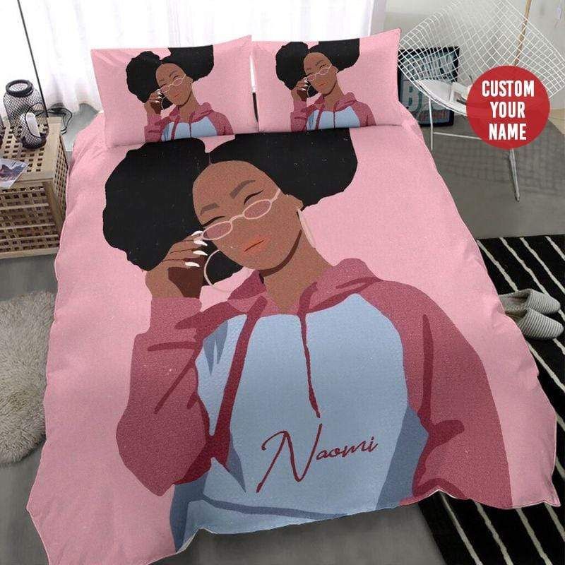 Personalized Pinky Sporty Black Girl So Cool Custom Name Duvet Cover Bedding Set