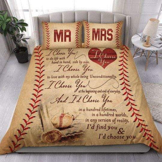 Mr And Mrs I Choose You Baseball Duvet Cover Bedding Set