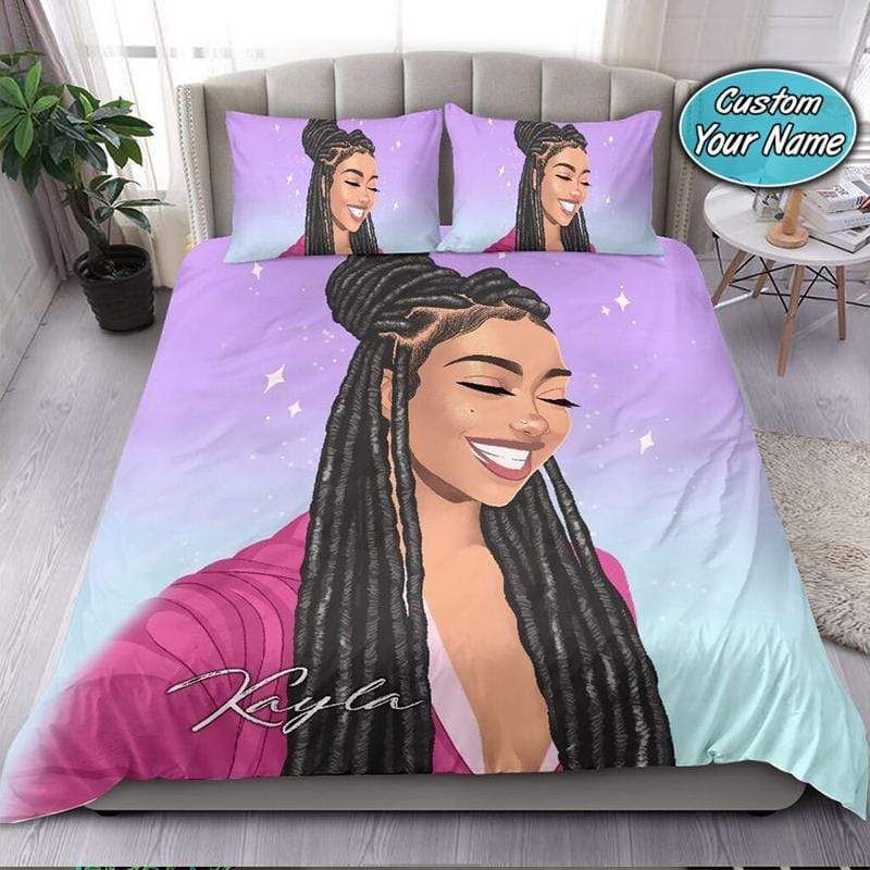 Personalized Beautiful Smile Dope Black Girl Pastel Custom Name Duvet Cover Bedding Set