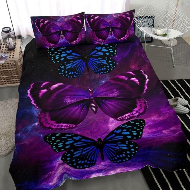 Purple And Blue Butterfly Duvet Cover Bedding Set