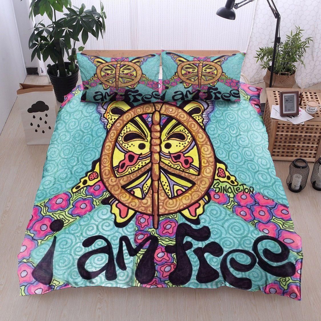 Butterfly "I Am Free" Hippie Duvet Cover Bedding Set