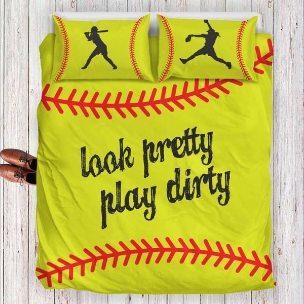 Softball Look Pretty Play Dirty Yellow Bedding Set