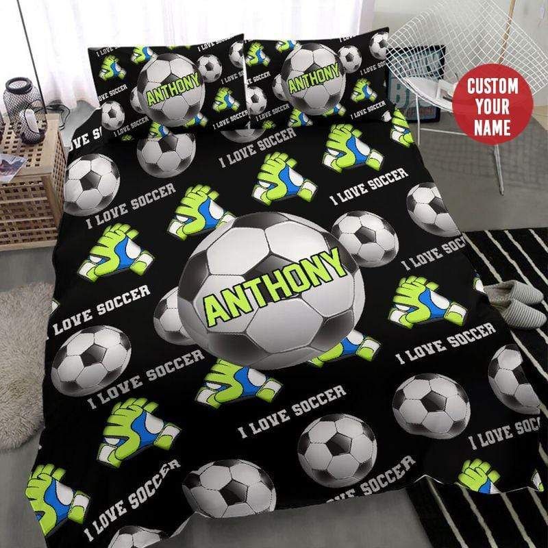 Personalized Soccer Pattern Duvet Cover Bedding Set With Your Name