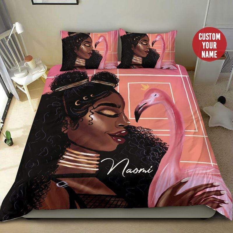 Personalized Black Queen Flamingo Custom Name Duvet Cover Bedding Set
