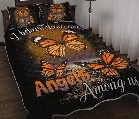 I Believe There Are Angles Among Us Butterfly Black Quilt Set
