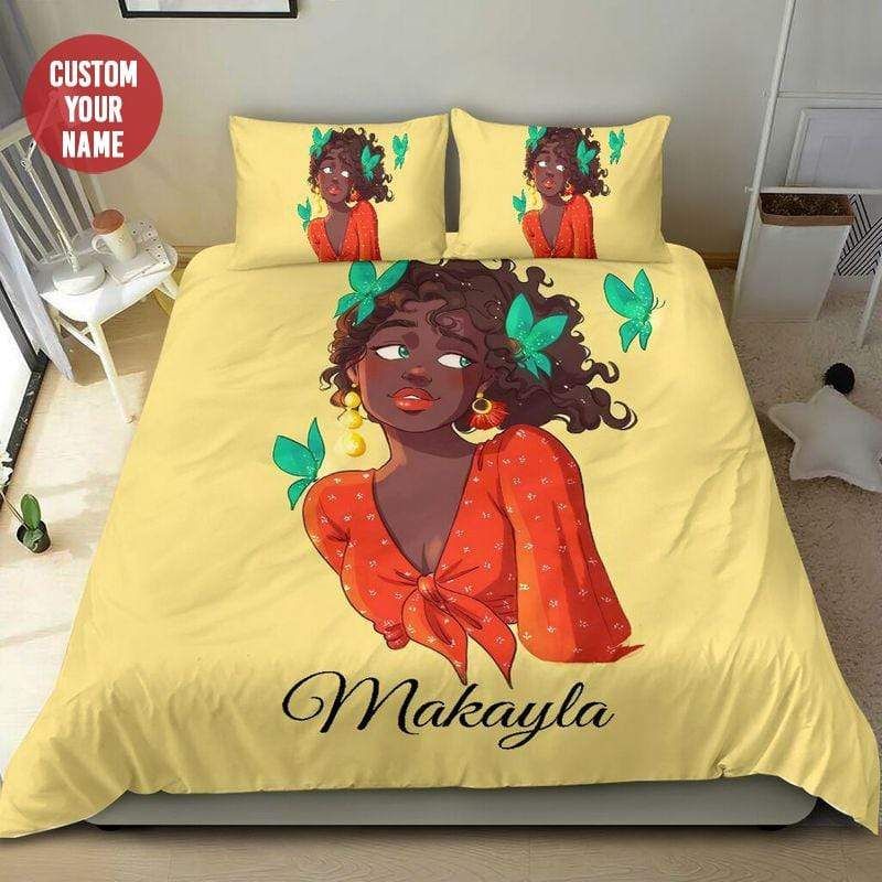 Personalized Butterfly Sweet Black Girl Custom Name Duvet Cover Bedding Set