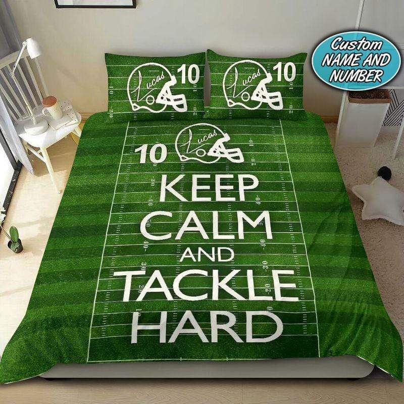 Personalized Keep Calm And Tackle Hard Football Custom Name Duvet Cover Bedding Set
