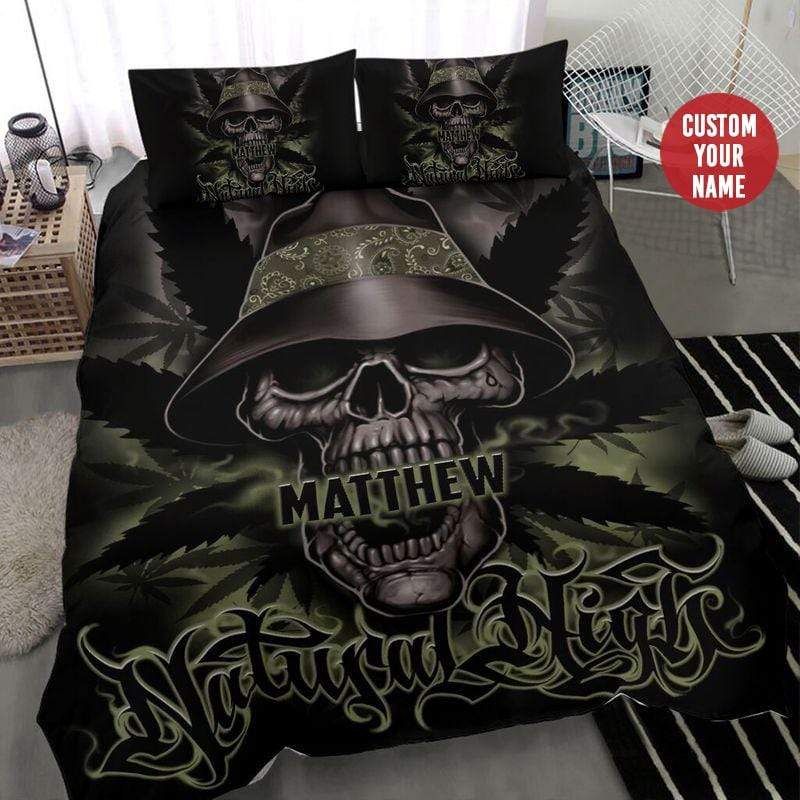 Personalized Weed Skull Natural High Duvet Cover Bedding Set With Your Name PANBED0033