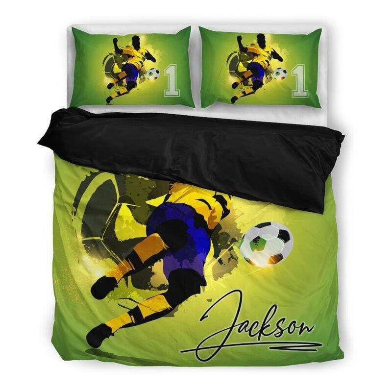 Personalized Soccer Player Custom Duvet Cover Bedding Set With Your Name And Number