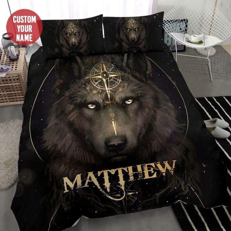 Personalized Strong Wolf With Compass Custom Duvet Cover Bedding Set With Your Name