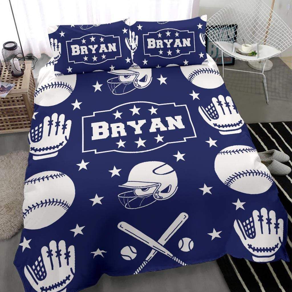 Personalized Baseball Pattern Custom Duvet Cover Bedding Set With Your Name