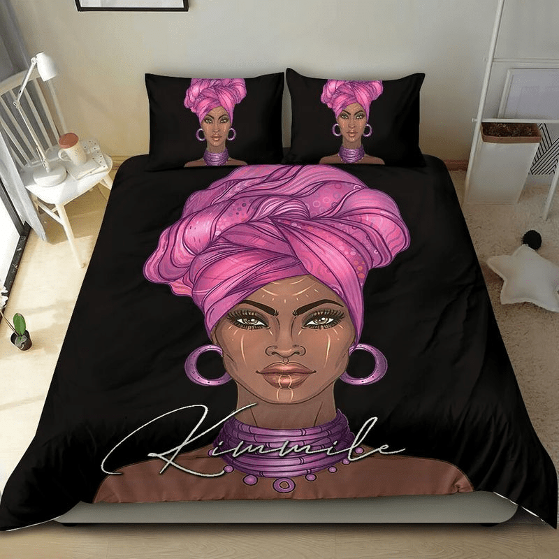 Personalized Black Girl Pink Brown Custom Name Duvet Cover Bedding Set