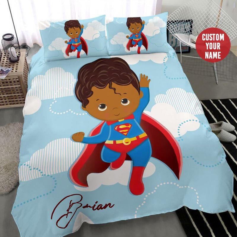 Personalized Black Boy Superman Custom Name Duvet Cover Bedding Set PANBED0028