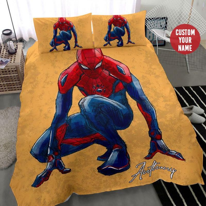 Personalized Spiderman Yellow Duvet Cover Bedding Set With Your Name