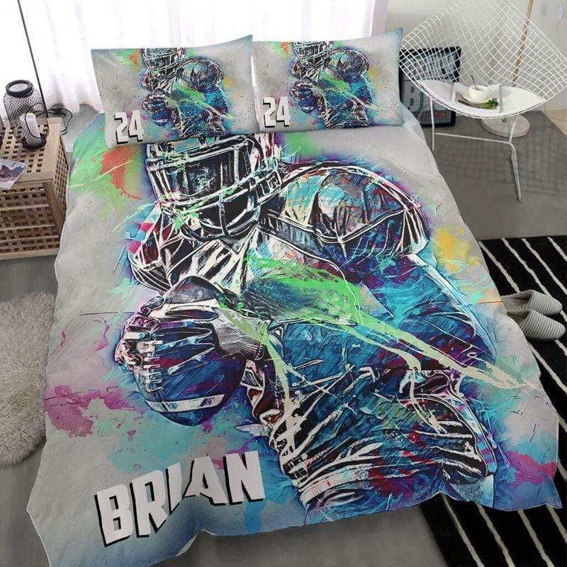 Personalized Football American Drawing Colorful Custom Name Duvet Cover Bedding Set