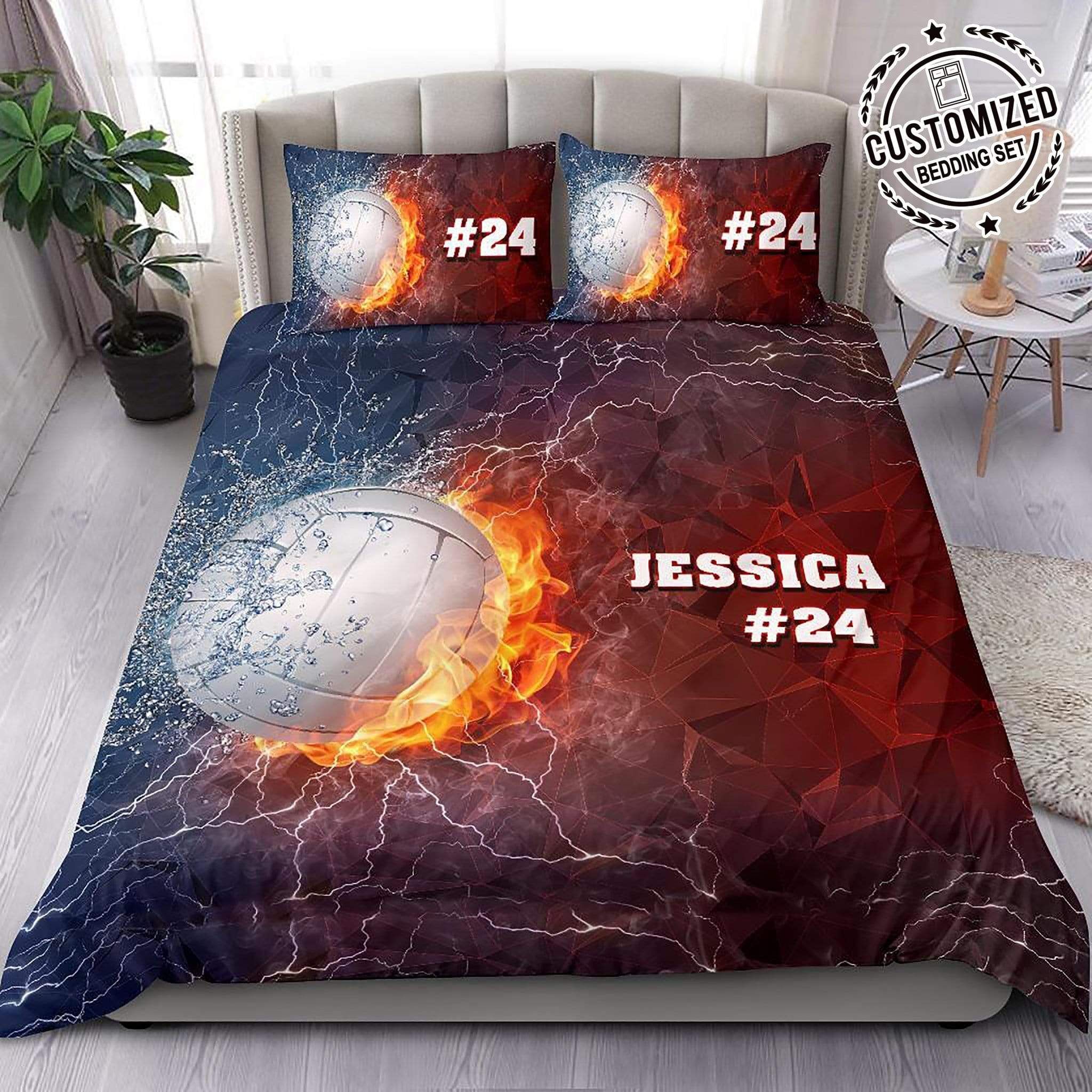 Personalized Customized Duvet Cover Volleyball Water And Fire Bedding Set With Your Name