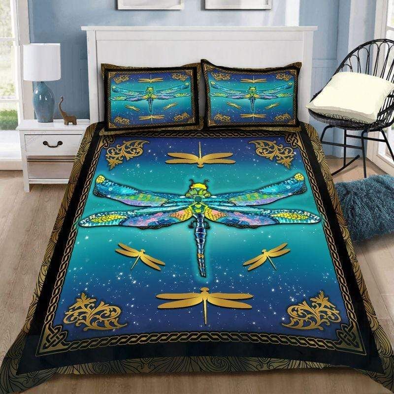 Beautiful Dragonfly Blue Background Duvet Cover Bedding Set