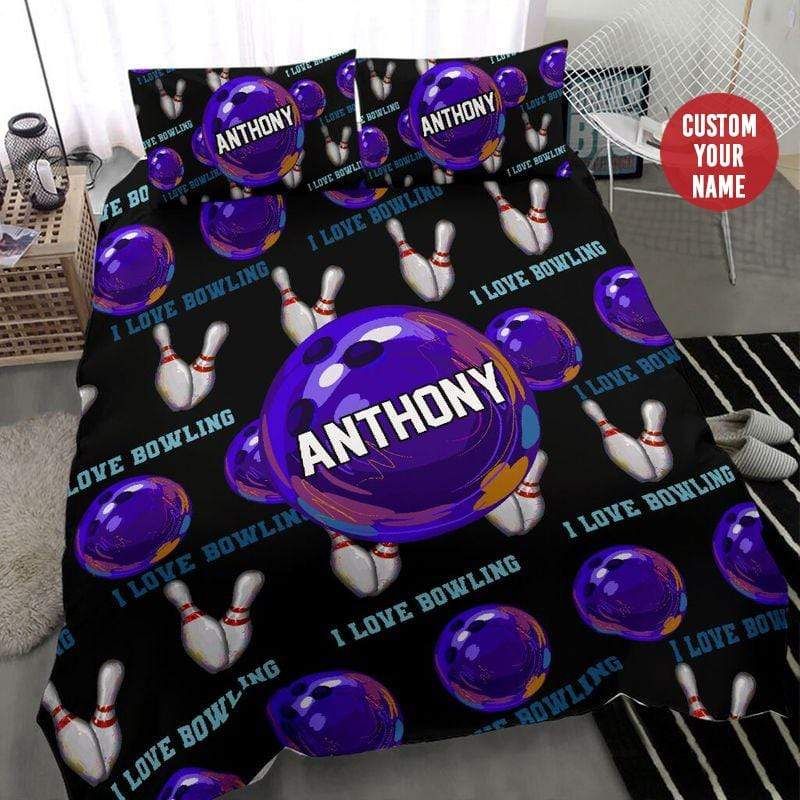 Personalized Bowling Pattern Duvet Cover Bedding Set With Your Name