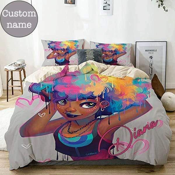 Personalized Black Baby Girl Color Custom Name Duvet Cover Bedding Set