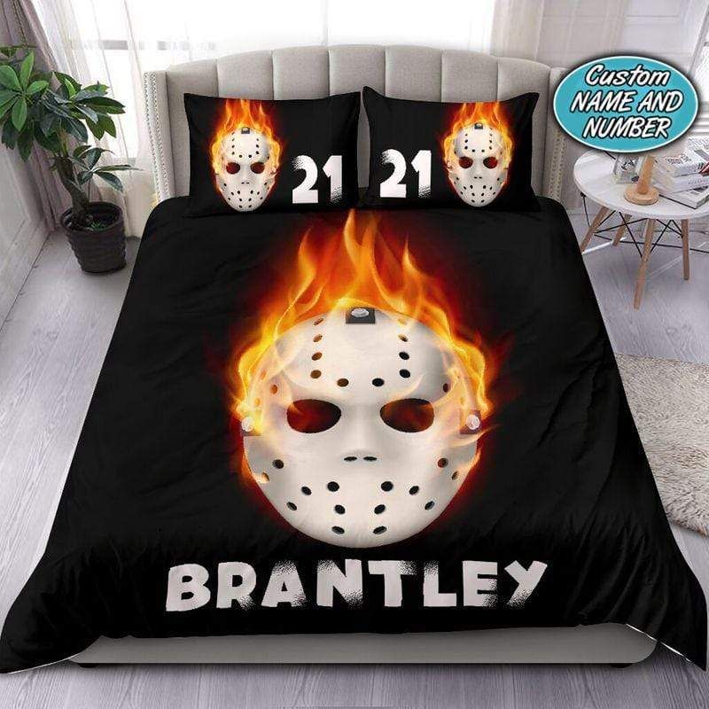 Personalized Burning Hockey Equipment Custom Duvet Cover Bedding Set With Your Name