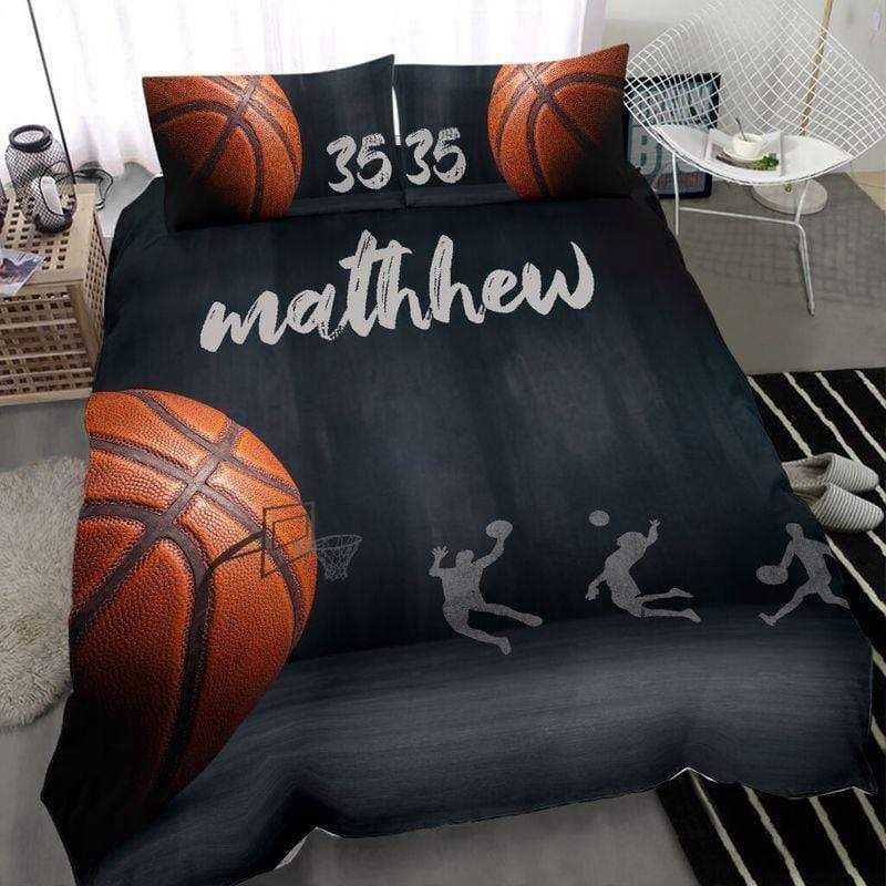 Personalized Big Ball Small Hoop Basketball Custom Duvet Cover Bedding Set With Your Name