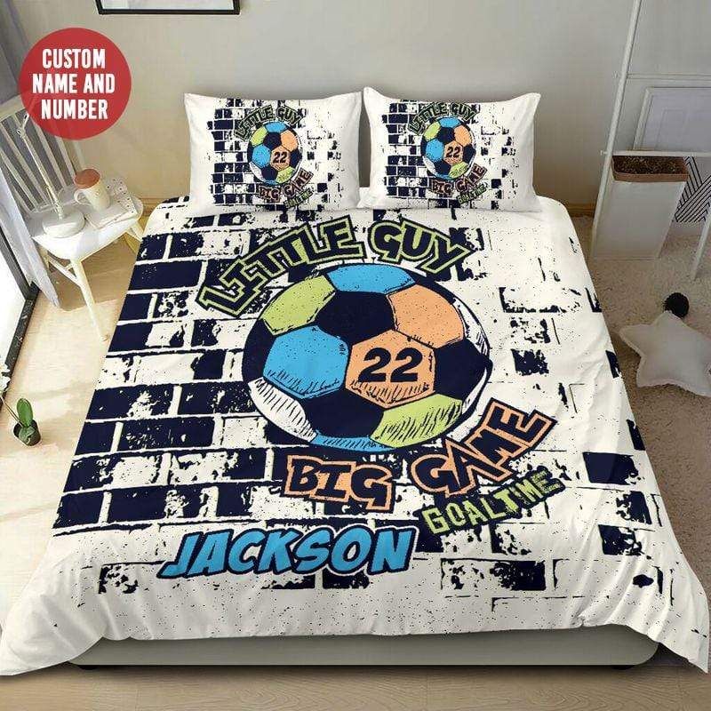Personalized Little Guy Big Game Goal Time Drawing Custom Duvet Cover Bedding Set With Your Name