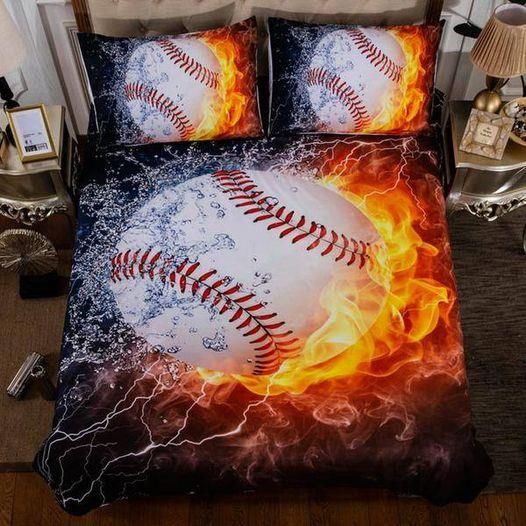 Baseball Fire Water Duvet Cover Bedding Set