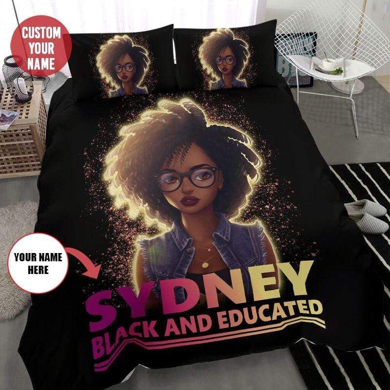 Personalized Black And Educated Black Girl African Duvet Cover Bedding Set With Name