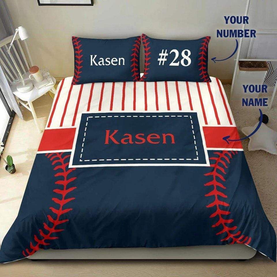 Personalized Amazing Customized Duvet Cover Baseball Navy Bedding Set With Your Name