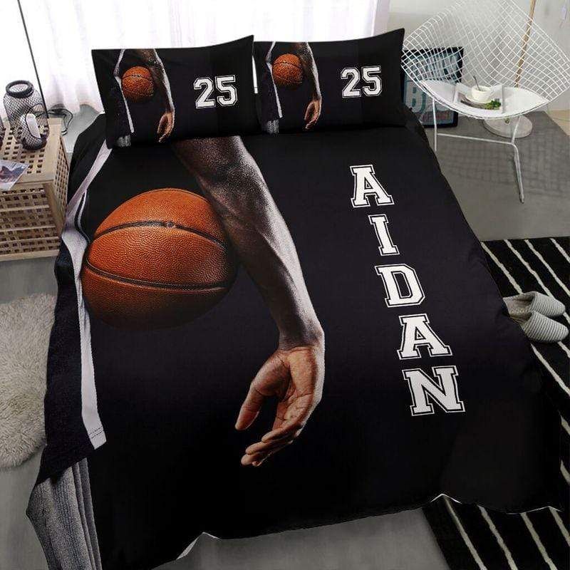 Personalized Basketball Black Player Duvet Cover Bedding Set With Name