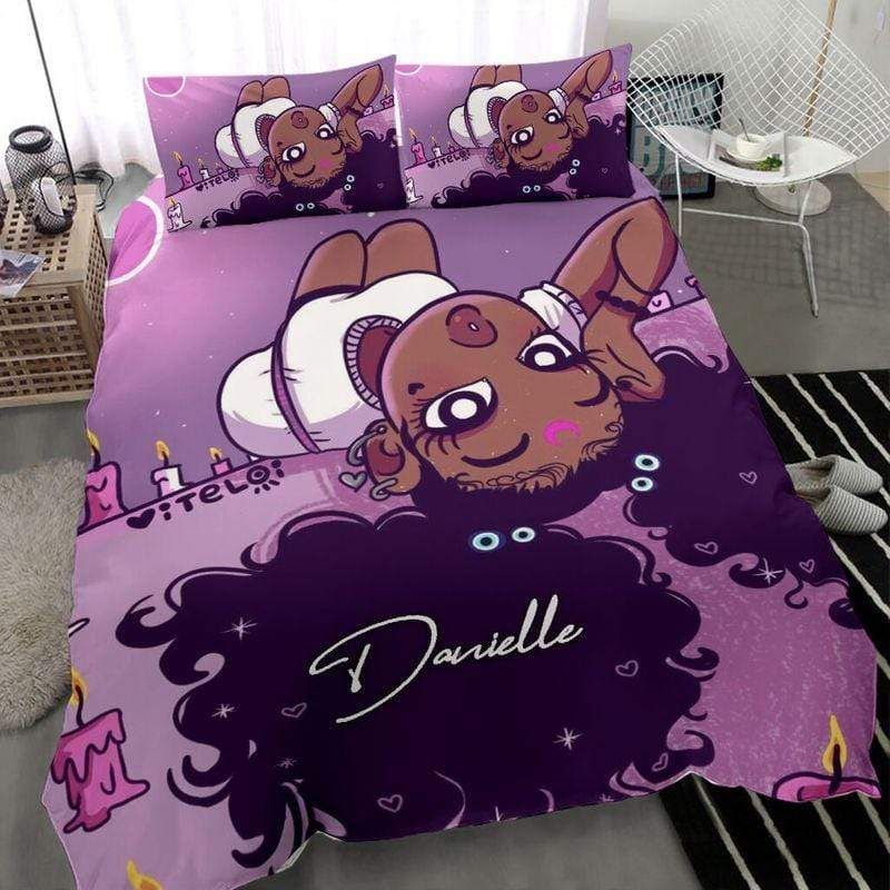 Personalized Black Cool Girl Purple Candle Custom Name Duvet Cover Bedding Set