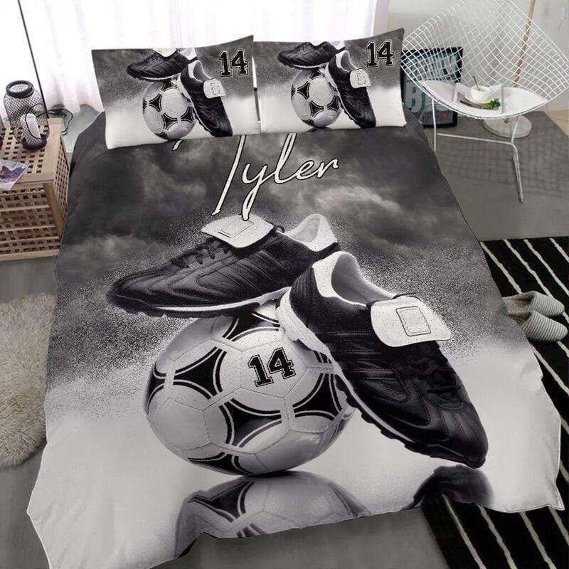 Personalized Soccer Shoe And Ball Custom Duvet Cover Bedding Set With Your Name