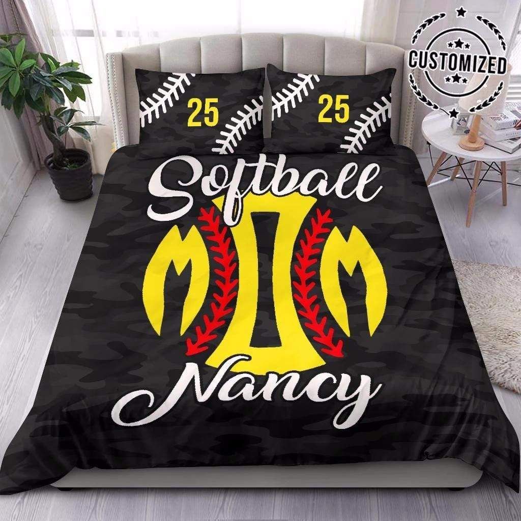 Personalized Softball Mom Custom Duvet Cover Bedding Set With Your Name