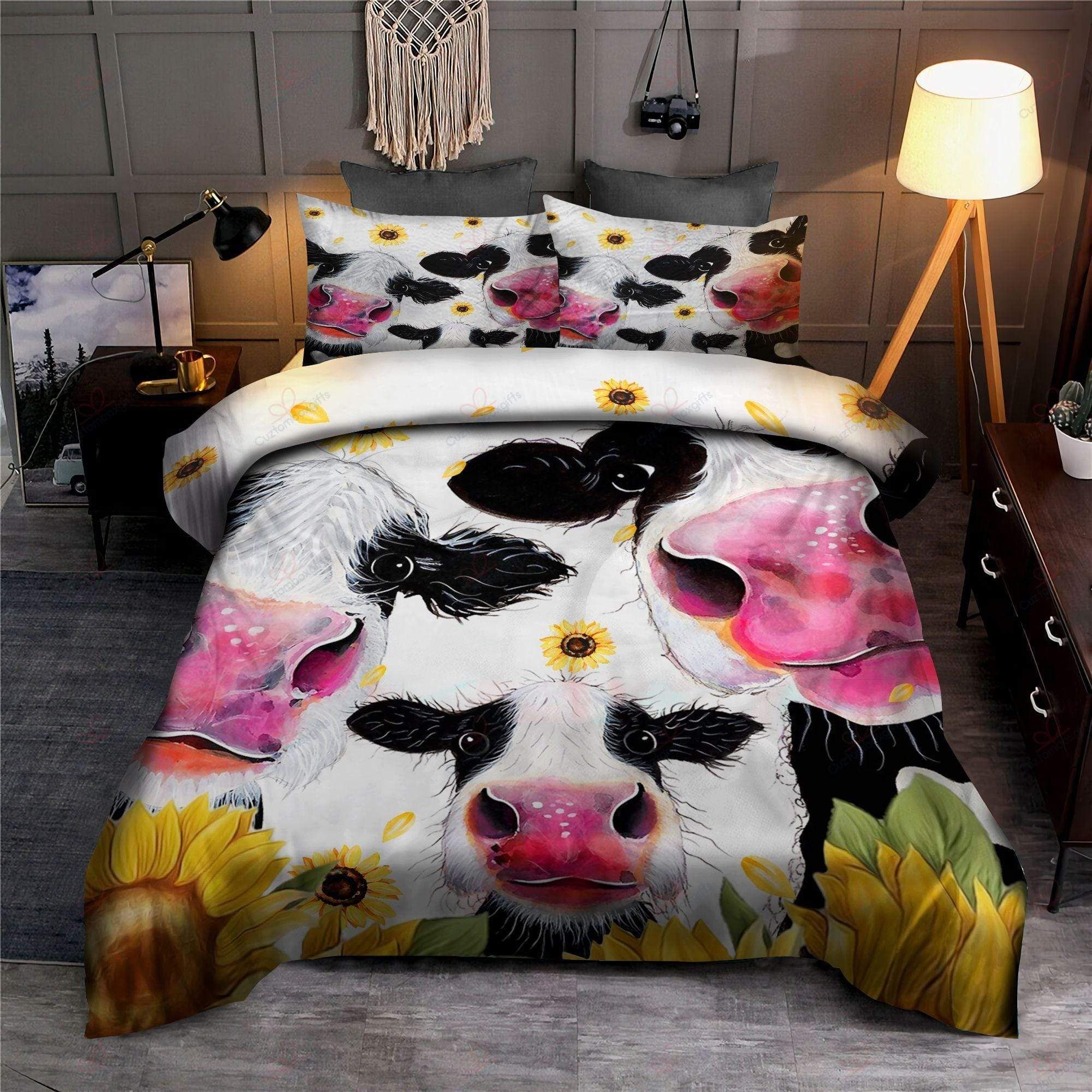 Family Cow Sunflower Duvet Cover Bedding Set