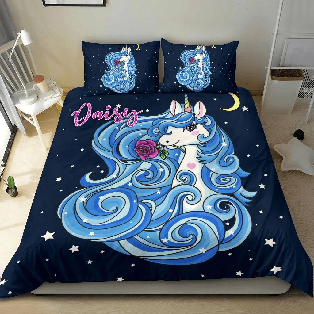 Personalized Custom Duvet Cover Star Sky Unicorn Bedding Set With Your Name