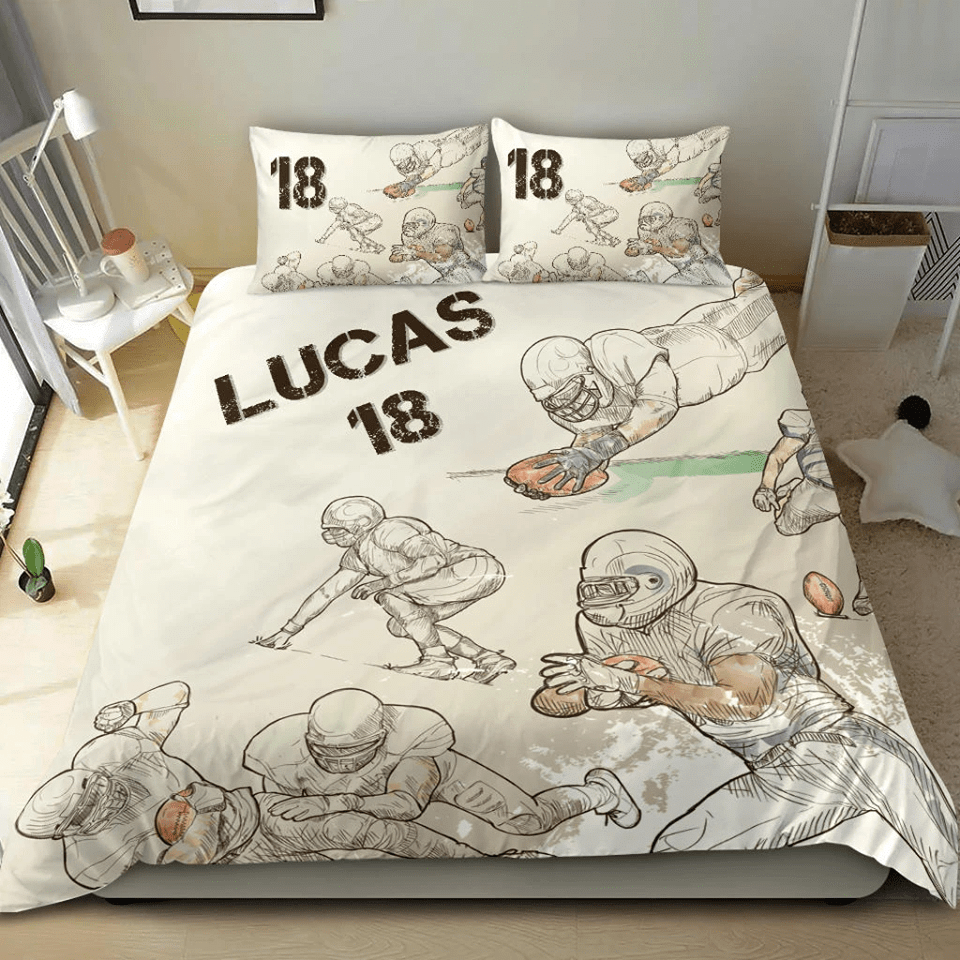 Personalized Football Sketch Players Custom Duvet Cover Bedding Set With Your Name And Number