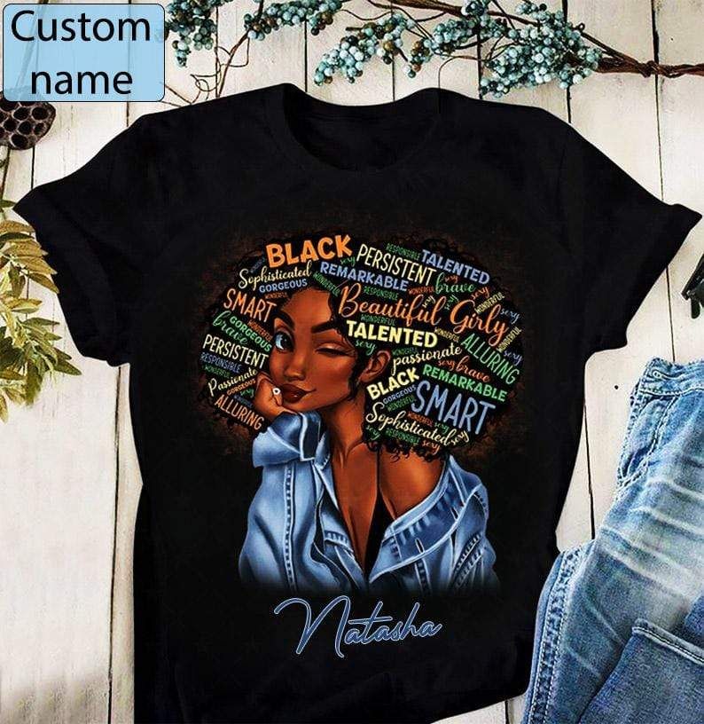 Personalized Black Girl Beautiful Girly Custom Name Shirt