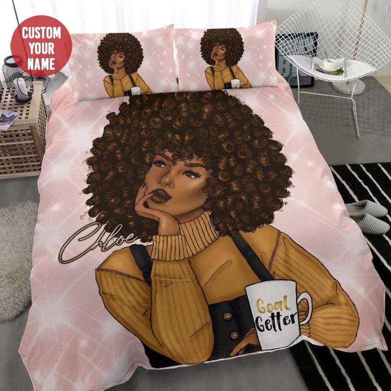 Personalized Black Woman Love Coffee Duvet Cover Bedding Set With Your Name