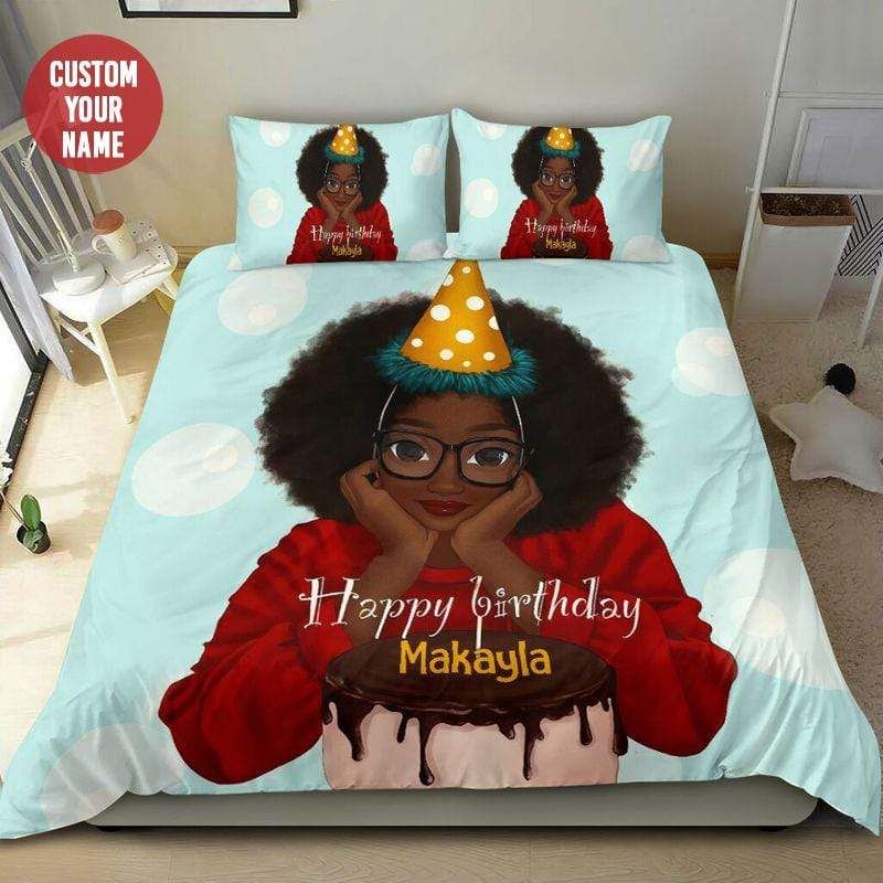 Personalized Birthday Gift For My Cute Black Girl Custom Name Duvet Cover Bedding Set