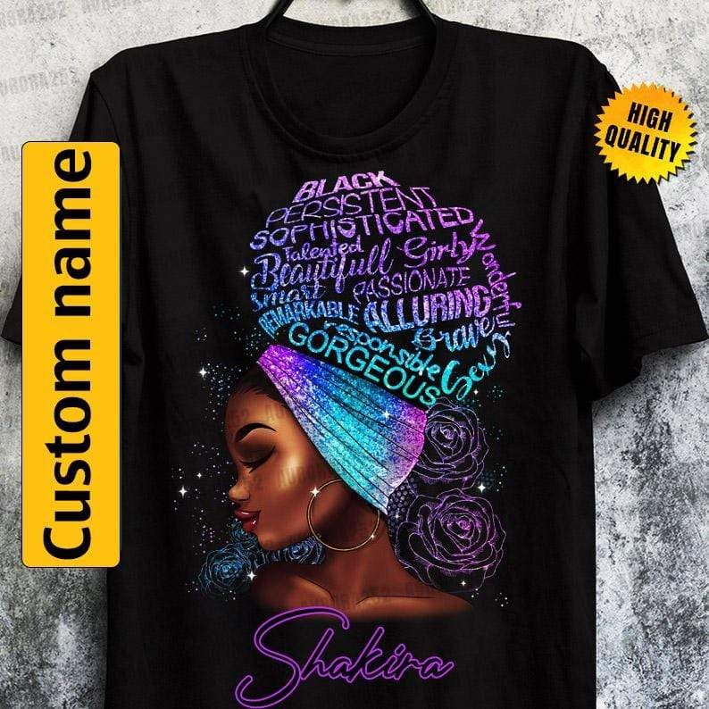 Personalized Black Girl Brave Purple Custom Name Shirt PAN