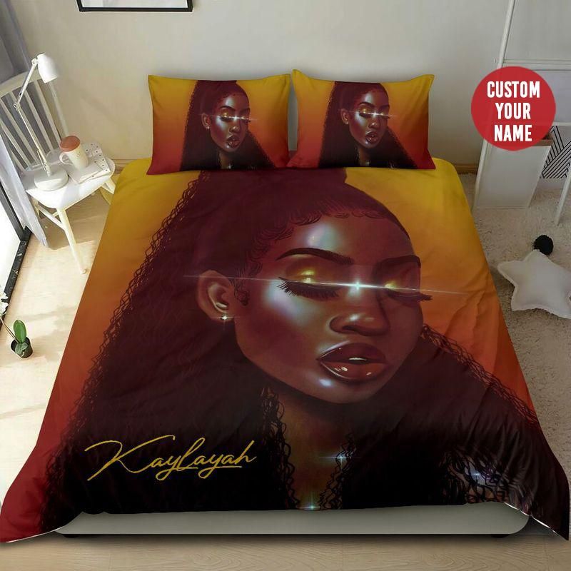 Personalized Black Queen Sunset Light Custom Name Duvet Cover Bedding Set