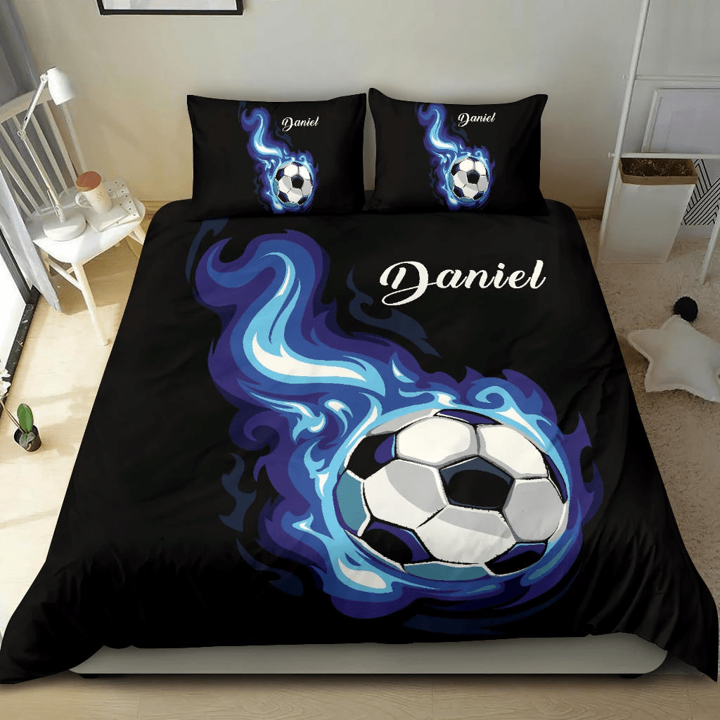 Personalized Custom Duvet Cover Soccer Bedding Set Flying Ball With Your Name