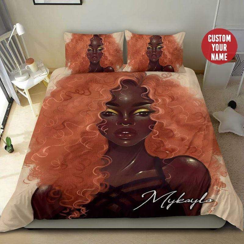 Personalized Black Girl Orange Hair Custom Name Duvet Cover Bedding Set