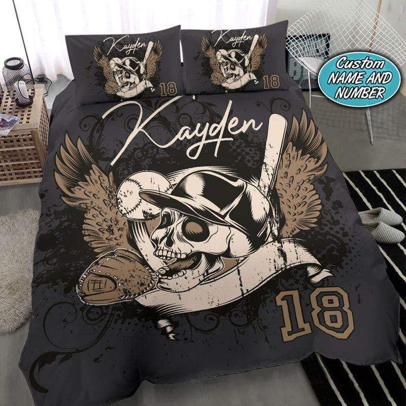 Personalized Baseball Skull Custom Duvet Cover Bedding Set With Your Name