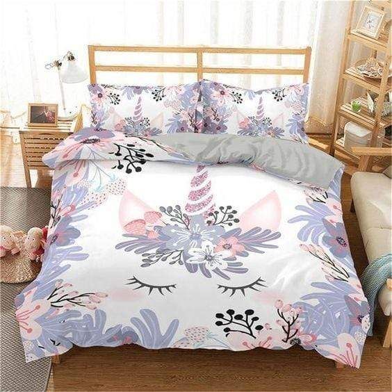 Lavender Floral Unicorn Duvet Cover Bedding Set