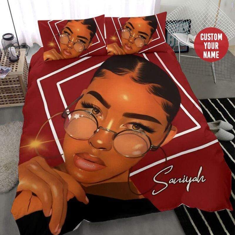 Personalized Cool Black Girl Custom Duvet Cover Bedding Set With Name