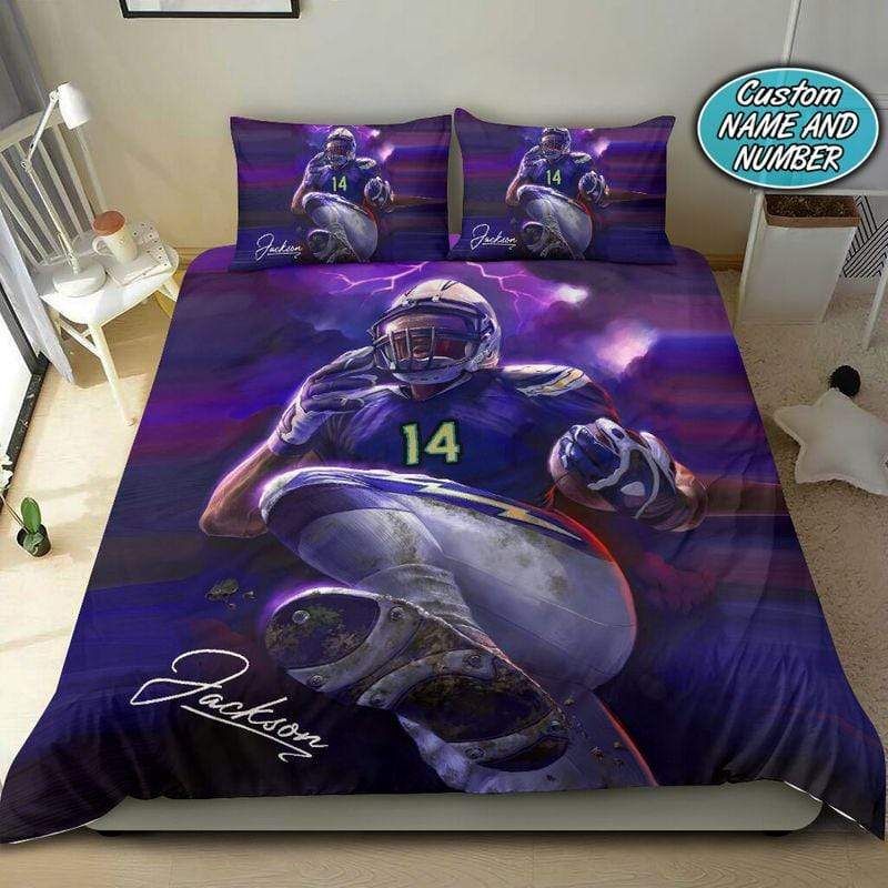 Personalized Football American Purple Player Duvet Cover Bedding Set With Your Name PAN