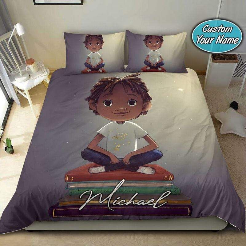 Personalized Black Boy With Books African Custom Name Duvet Cover Bedding Set