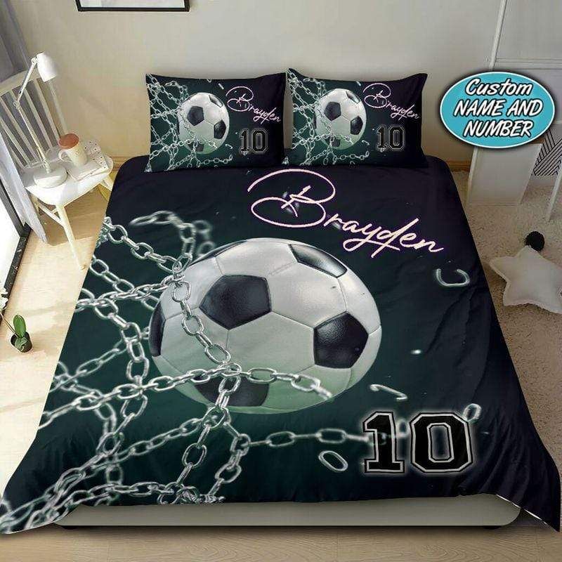 Personalized Soccer Iron Goal Custom Duvet Cover Bedding Set With Your Name
