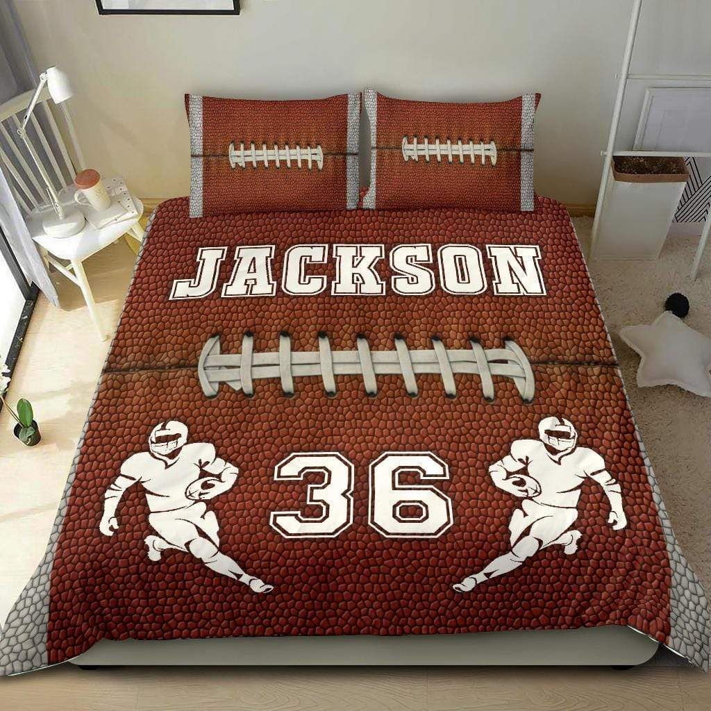 Personalized Football Custom Duvet Cover Bedding Set Brown With Your Name